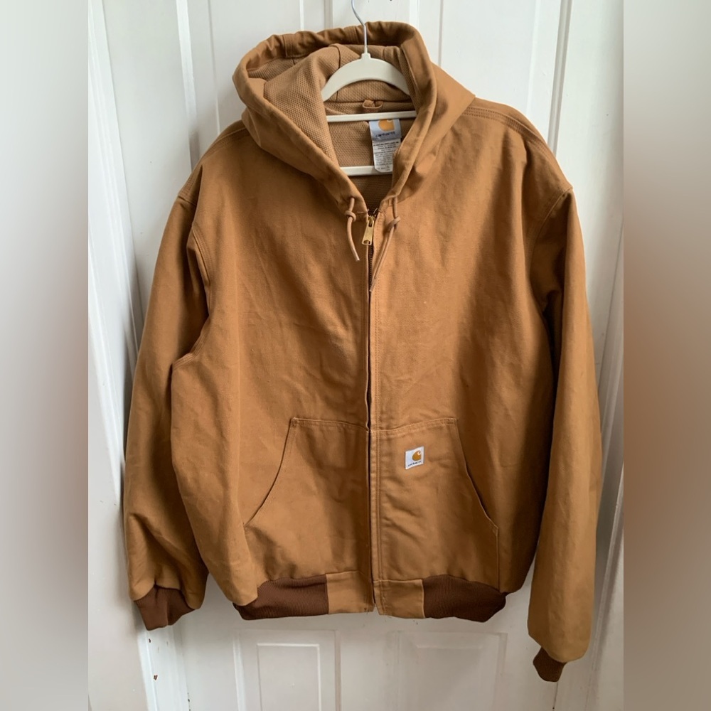 Men's Carhartt J131 Tan Hooded Coat 2XL Winter Construction